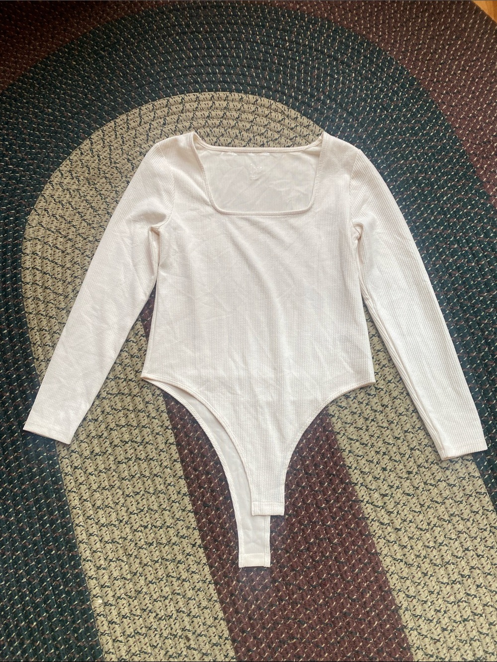 NWOT a new day Cream Ribbed Long Sleeve Square Neck Bodysuit